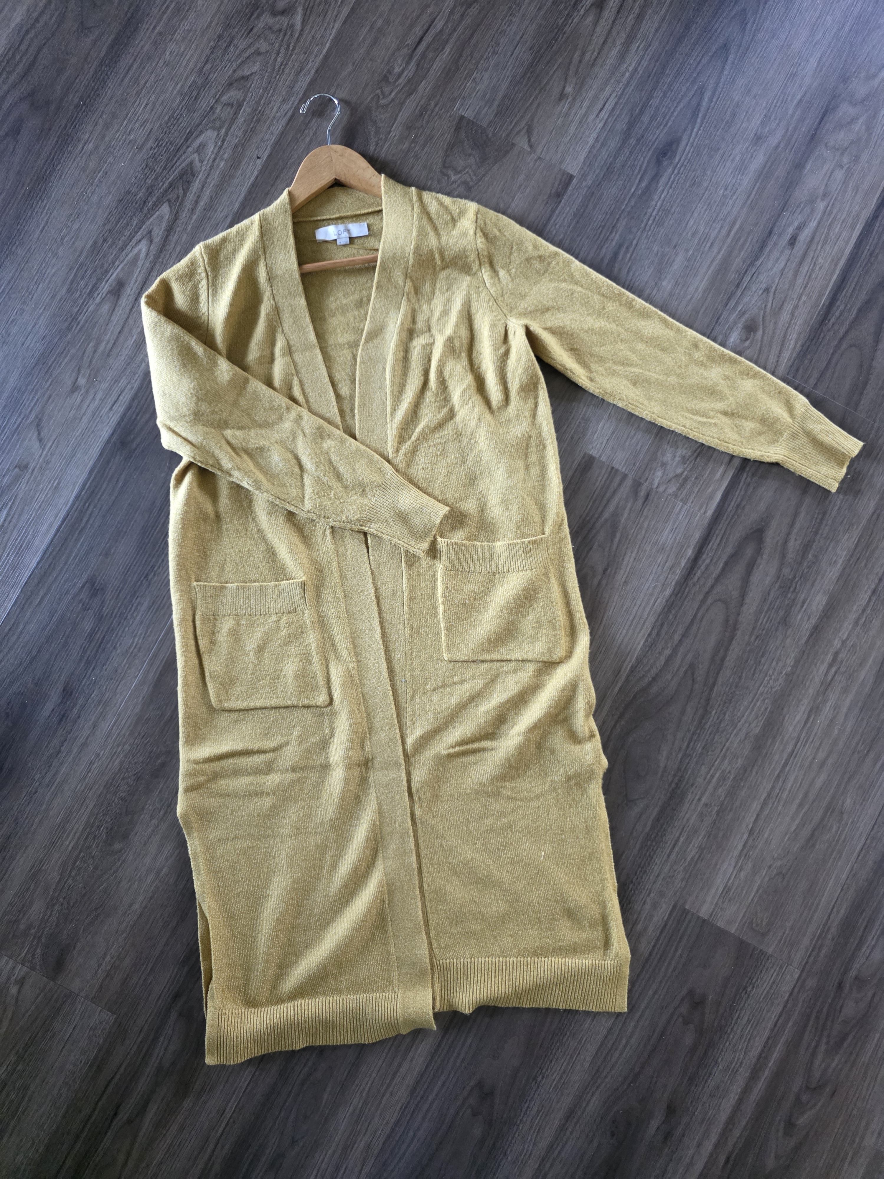 Loft Golden Yellow Long Open-Front Knit Cardigan